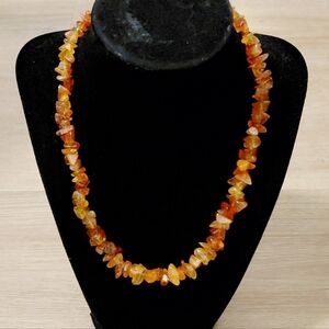 Amber Beaded Chip Necklace 18in
